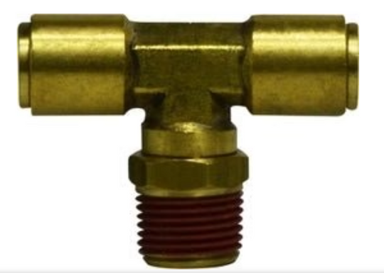 Brass push to connect male branch tee, 1/2 x 1/4 inch, part NP72SW-8-4