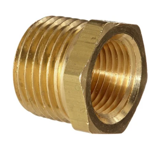 Brass reducer bushing, 1/2 x 1/8 inch