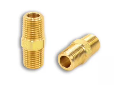 Brass hex nipple with two 1/4 inch male pipe ends, part 177.9122B