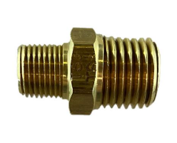 Brass reducing nipple, 1/4 x 1/8 inch