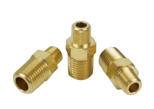 Brass reducing nipple, 1/2 x 3/8 inch