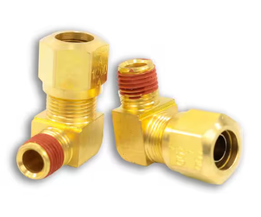 Brass 90 degree male elbow for nylon tubing, 1/2 x 1/4 inch