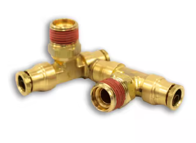 Brass push to connect male branch tee, 1/4 x 1/4 inch