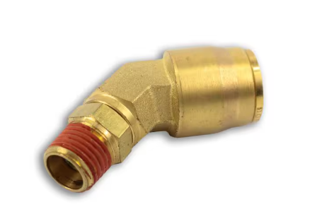 Brass push to connect 45 degree elbow, 1/2 x 1/4 inch, part 177.13B178B