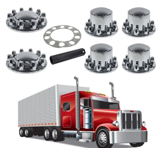 Chrome plastic spike wheel cover set with 33mm lug nut covers