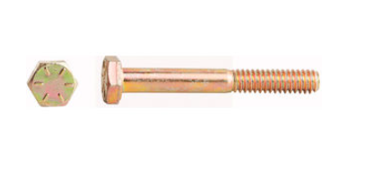 1/4-20 x 1-1/2 Grade 8 yellow zinc hex cap bolt, part 0115009