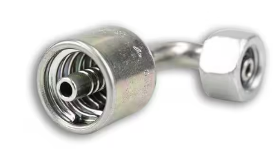 Hydraulic hose fitting, 90 degree ORFS female, part 14715-0404, side view