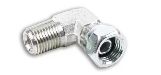 Hydraulic hose fitting, 90 degree NPTF swivel, part 14650-0404