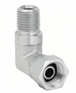 Hydraulic hose fitting, 90 degree NPTF swivel, side view