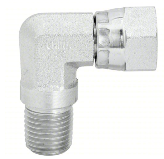 Hydraulic hose fitting, 90 degree NPTF swivel