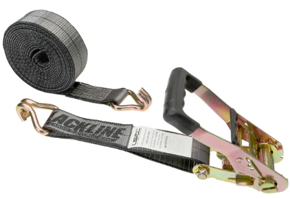 E-track ratchet strap with wire hook, 16 ft