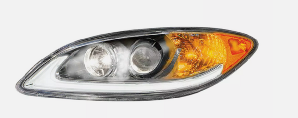 LED LH chrome projector headlamp with amber marker turn signal for International ProStar