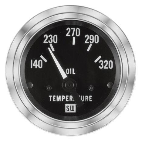Electrical oil temp gauge 100-300 deg 12V, black bezel, 2-1/16 in dia