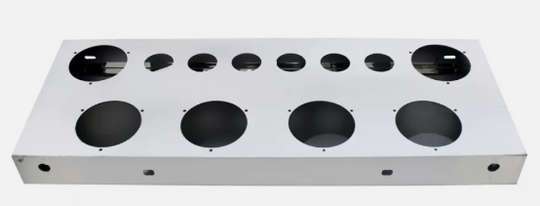 Blank stainless steel center panel with cutouts for 4 inch round lights, part 562.Q3001SS