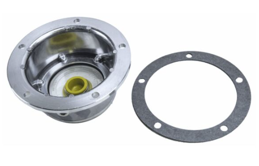 Hub cap with side fill plug and replacement window, part 343013