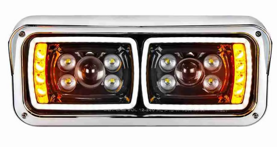Driver side high power LED blackout projection headlamp with LED turn signal bar