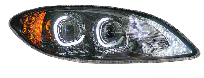 LED RH chrome projector headlamp with amber marker turn signal for International ProStar