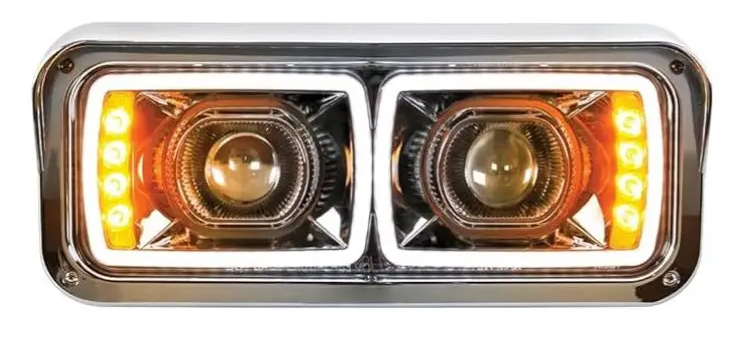 Passenger side blackout projection headlamp with LED turn signal for Kenworth and Peterbilt