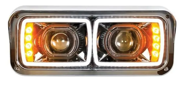 Passenger side blackout projection headlamp with LED turn signal for Kenworth and Peterbilt