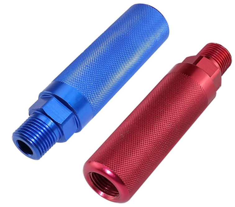Aluminum gladhand handle pair, red and blue, part GA1, cross ref 1011TG