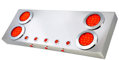 Stainless steel center panel assembly with four red LED lights and visors