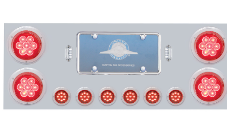 Stainless steel center panel assembly with four 7 LED reflectors and six 9 LED with visor