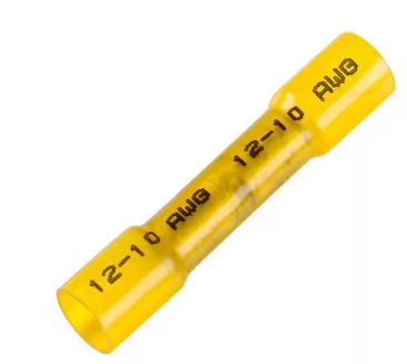 Yellow heat shrink butt connector, 12-10 gauge wiring