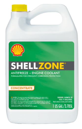 Shell Zone green antifreeze coolant with yellow cap