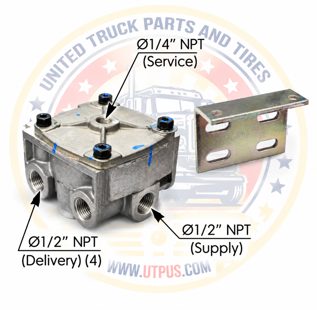 OE Bendix R12 relay valve for ABS-equipped heavy-duty truck air brake systems