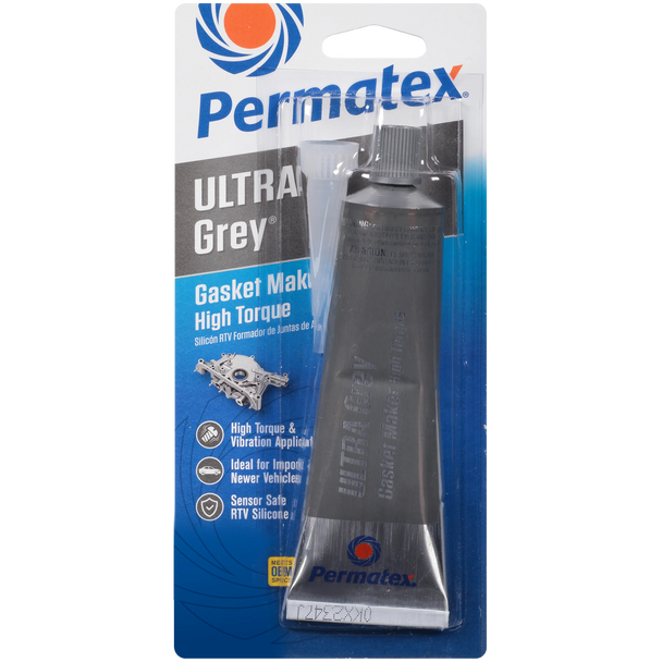Grey RTV gasket maker for truck engine repair, part 75191