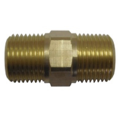Brass hex nipple fitting, 3/8 inch
