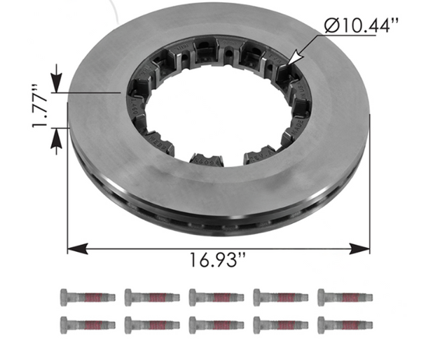 WEBB air disc brake rotor, 16.93 x 1.7 inch, Bendix ADB22X style